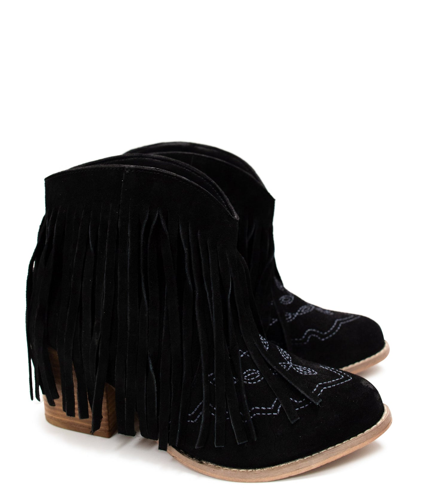 Naughty Monkey Amos Fringe Ankle Bootie in Black Suede