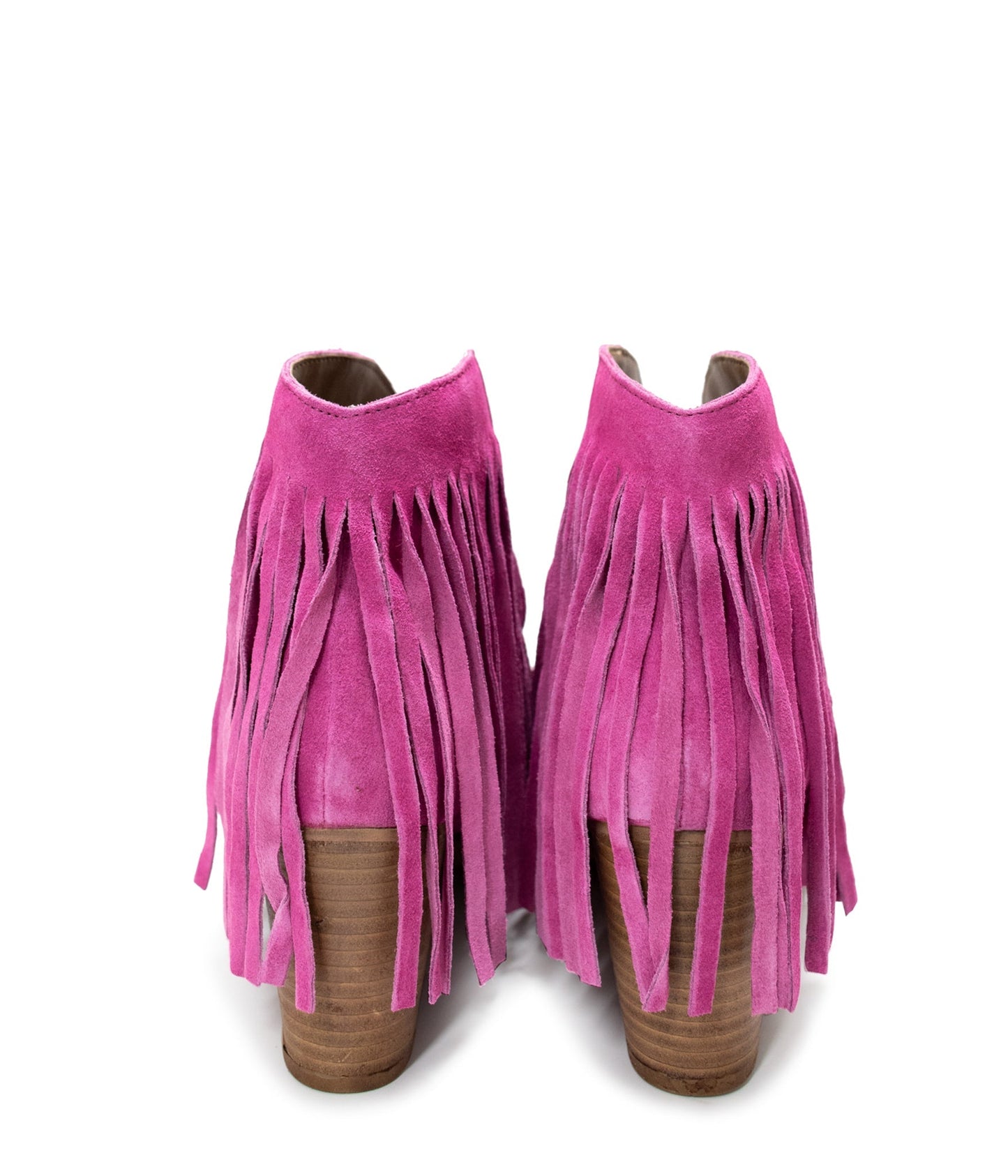 Naughty Monkey Amos Fringe Ankle Bootie in Magenta Suede