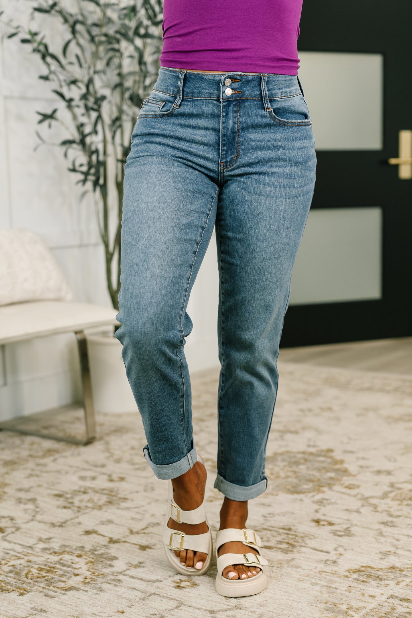 Becky Judy Blue Mid Rise Cool Denim Boyfriend Jean