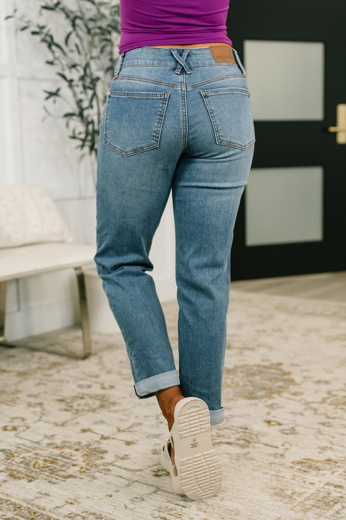 Becky Judy Blue Mid Rise Cool Denim Boyfriend Jean