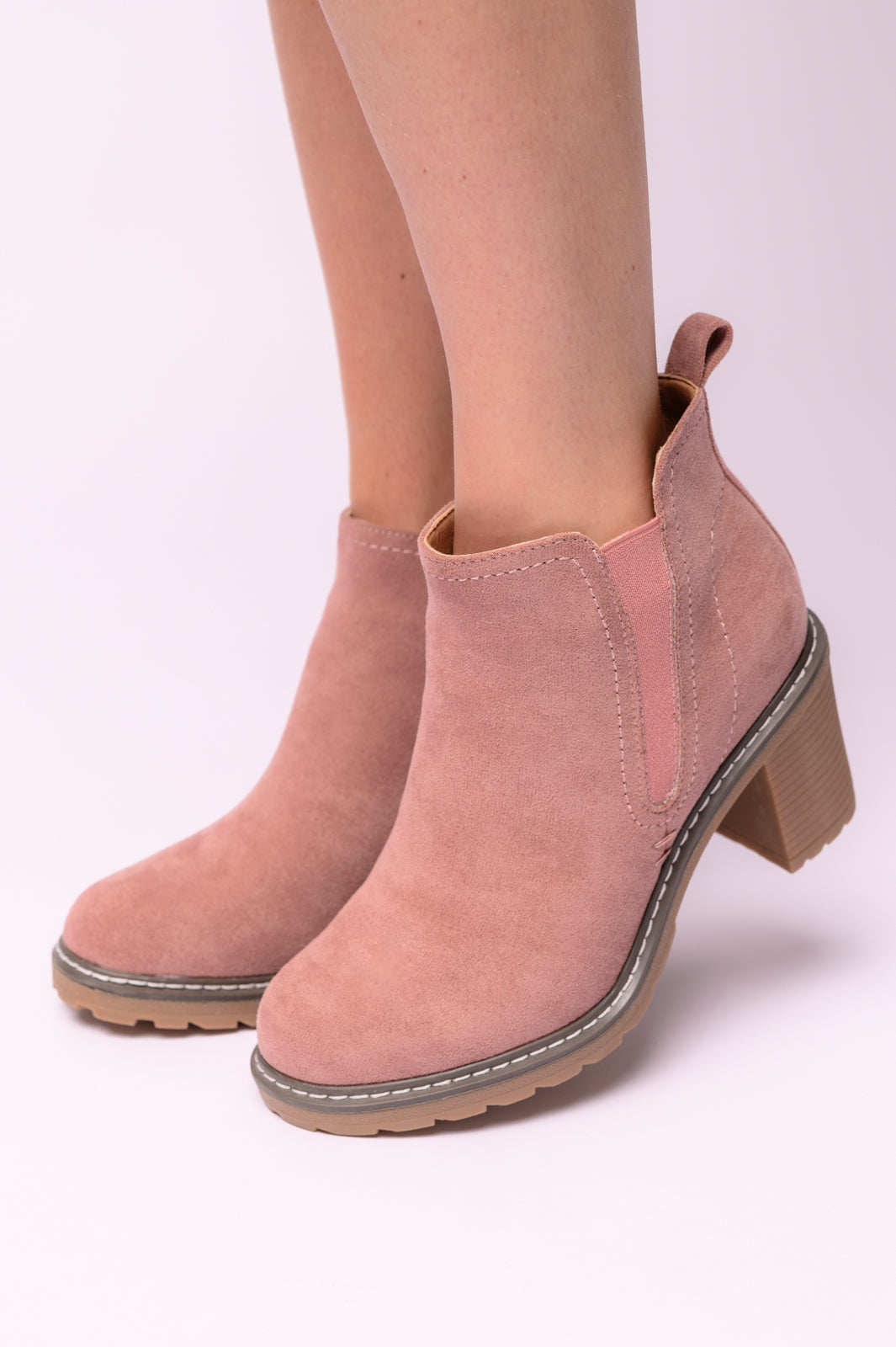 Corkys Bite Me Bootie in Blush Faux Suede