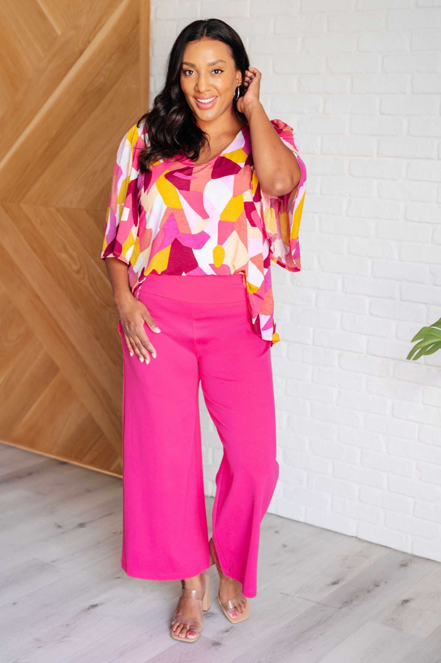 Dear Scarlett Magic Wide Leg Crop Pants in Hot Pink