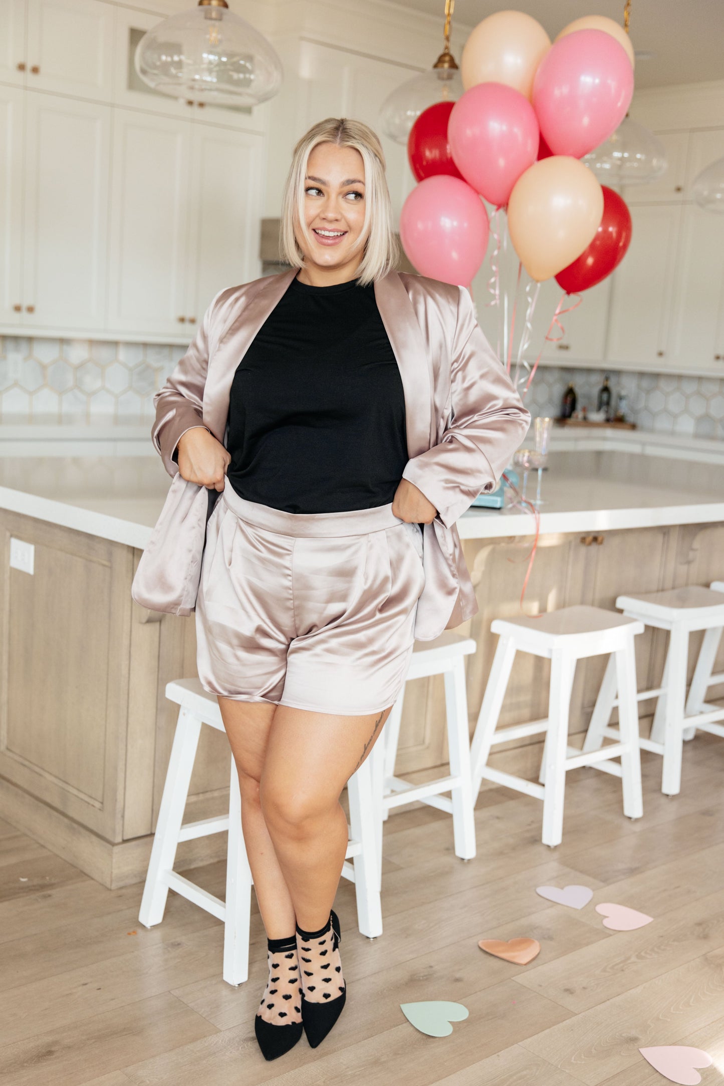EE :SOME Champagne and Roses Satin Blazer