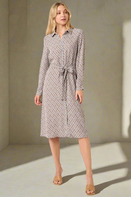 Mittoshop Abstract Print Waist Tie Midi Shirt Dress