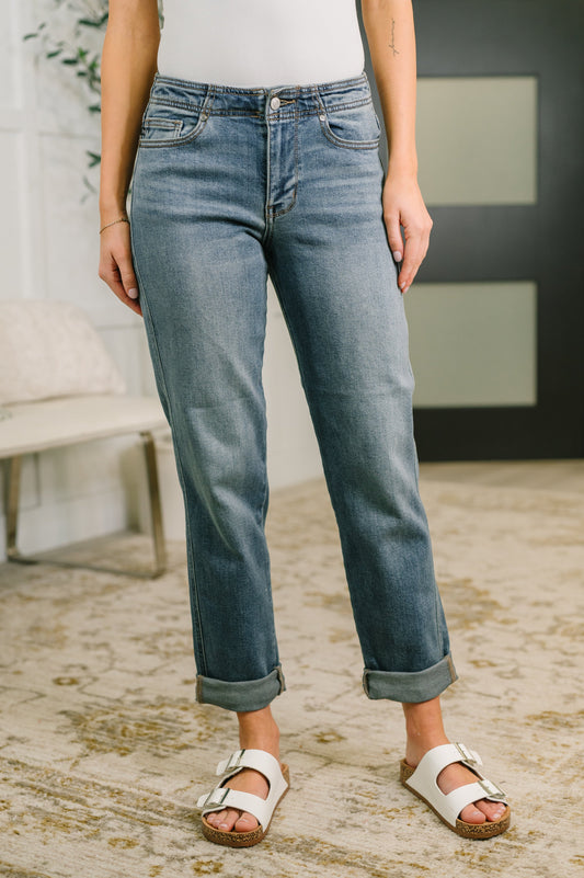 Doris Judy Blue Mid Rise Boyfriend with Adjustable Back Tab + Hollywood WB