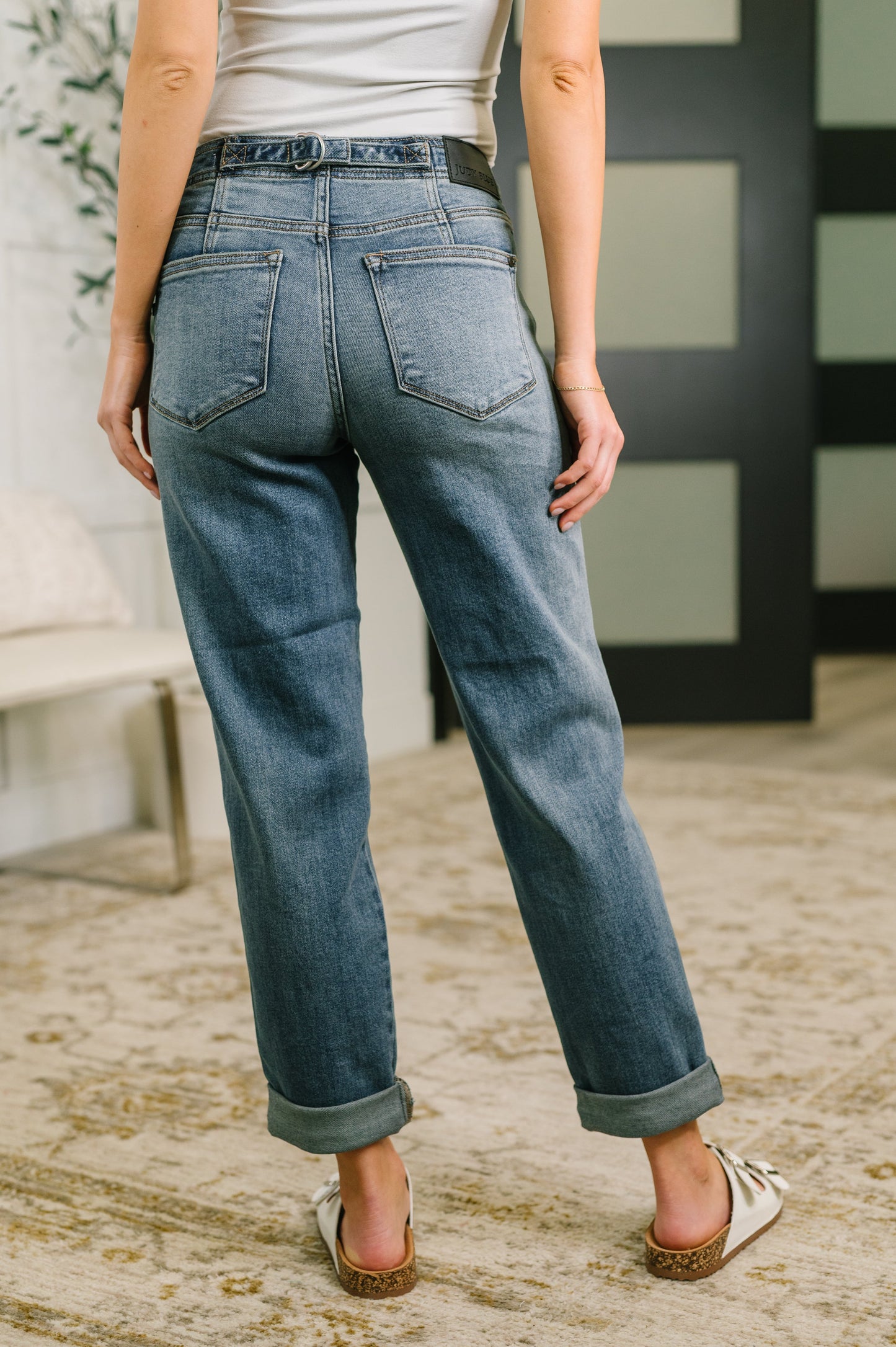 Doris Judy Blue Mid Rise Boyfriend with Adjustable Back Tab + Hollywood WB