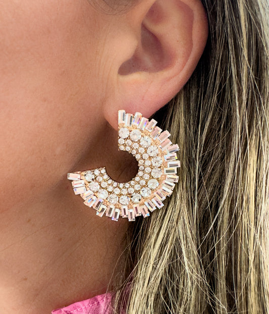 Round Sunburst Crystal Earrings