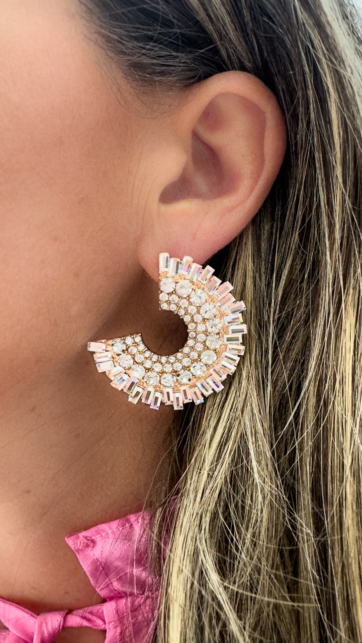 Round Sunburst Crystal Earrings
