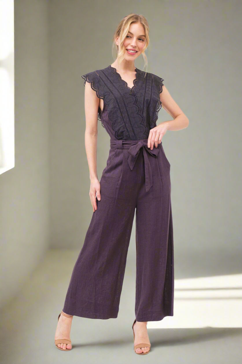 And The Why Laced Surplice Tie Waist Jumpsuit