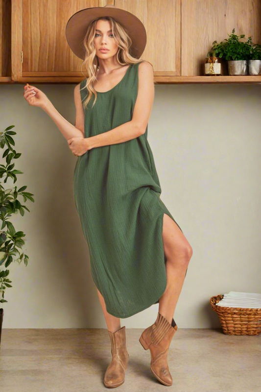 Aemi + Co Round Neck Midi Tank Dress with Pockets