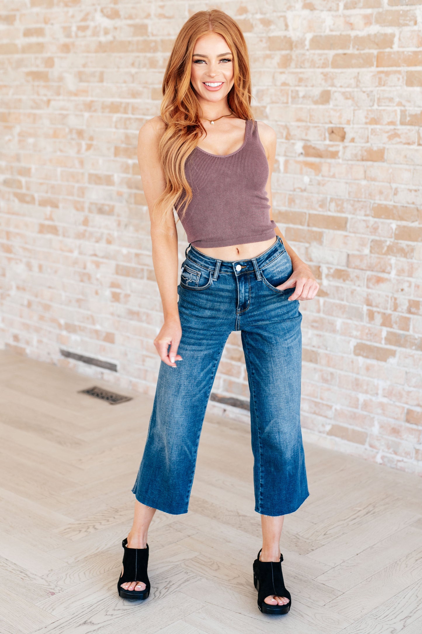 Judy Blue Hayes High Rise Wide Leg Crop Jeans