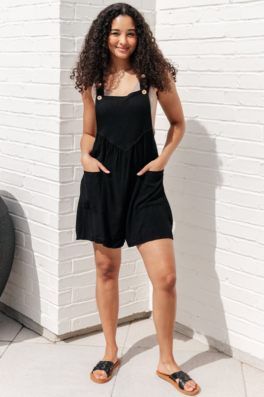 Jodifl “I Want You Back” Linen Blend Shortalls in Black