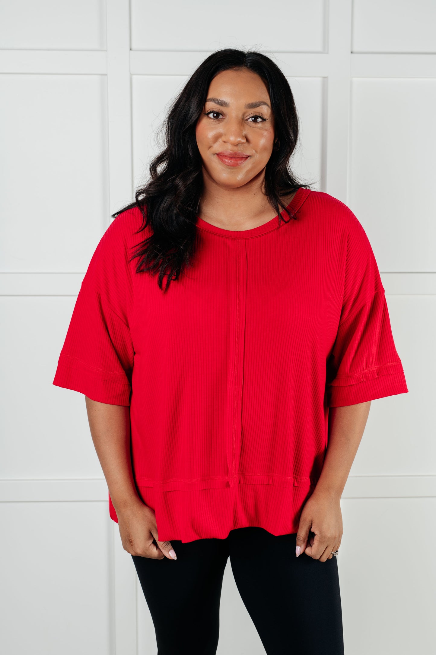 I'll Never Forget Ribbed Dolman Sleeve Top in Red