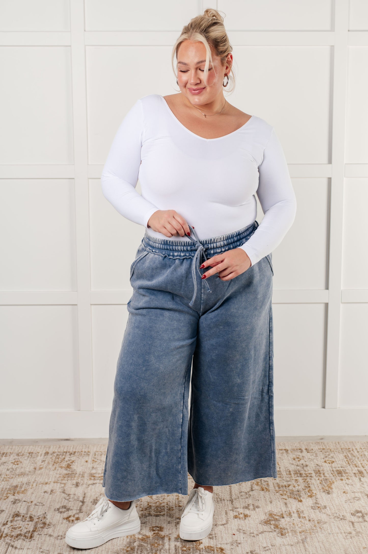 Zenana In or Out Wide Leg Cropped Pants in Dusty Blue