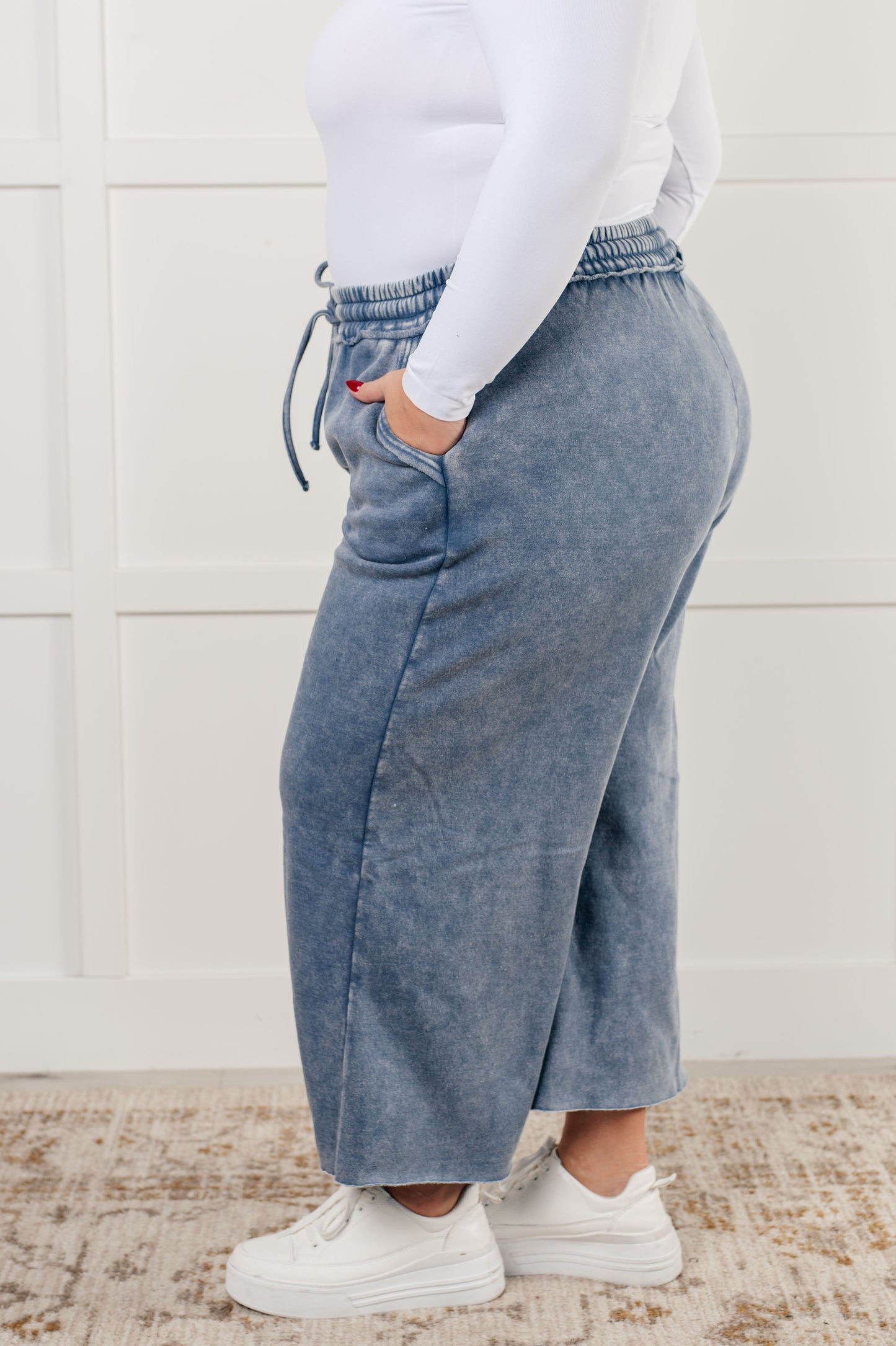 Zenana In or Out Wide Leg Cropped Pants in Dusty Blue