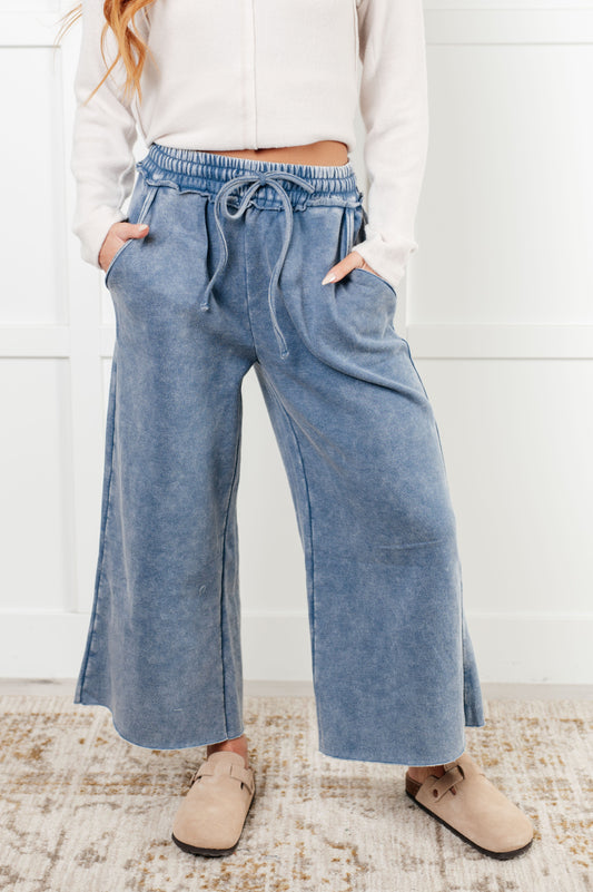 Zenana In or Out Wide Leg Cropped Pants in Dusty Blue