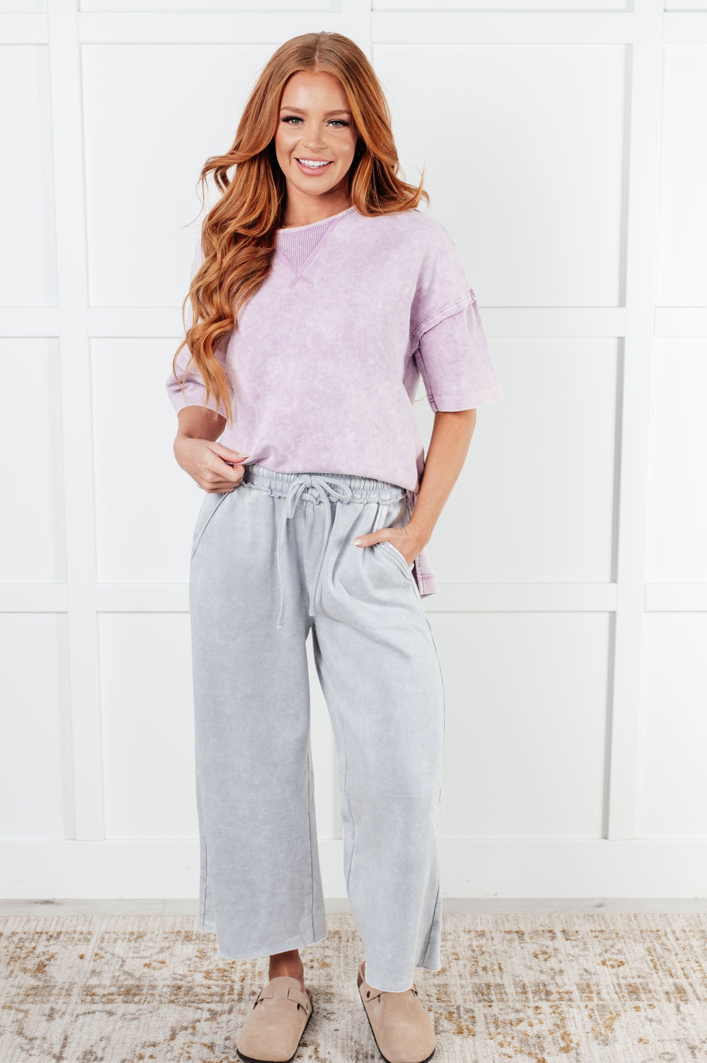 Zenana In or Out Wide Leg Cropped Pants in Light Grey