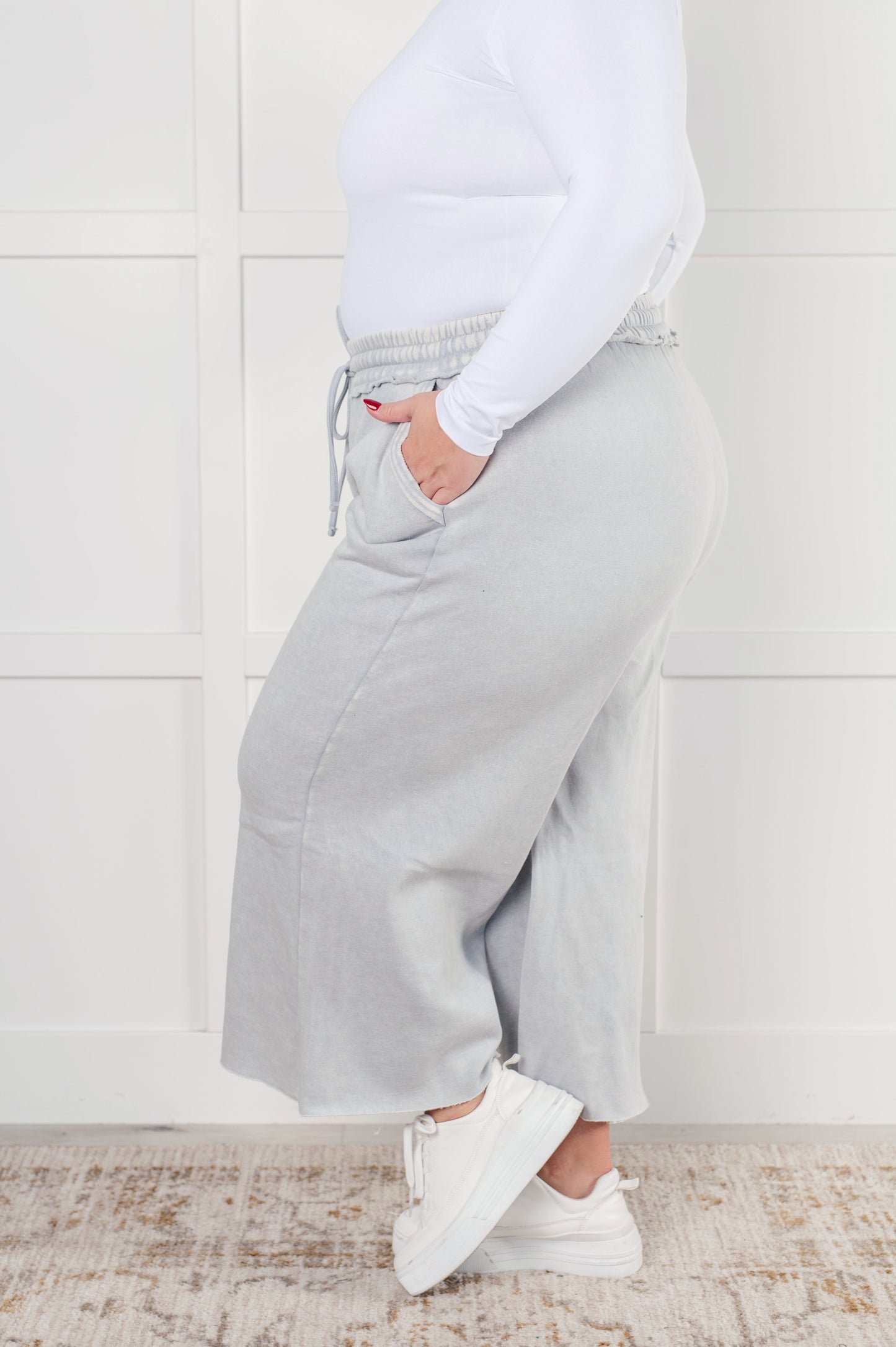 Zenana In or Out Wide Leg Cropped Pants in Light Grey