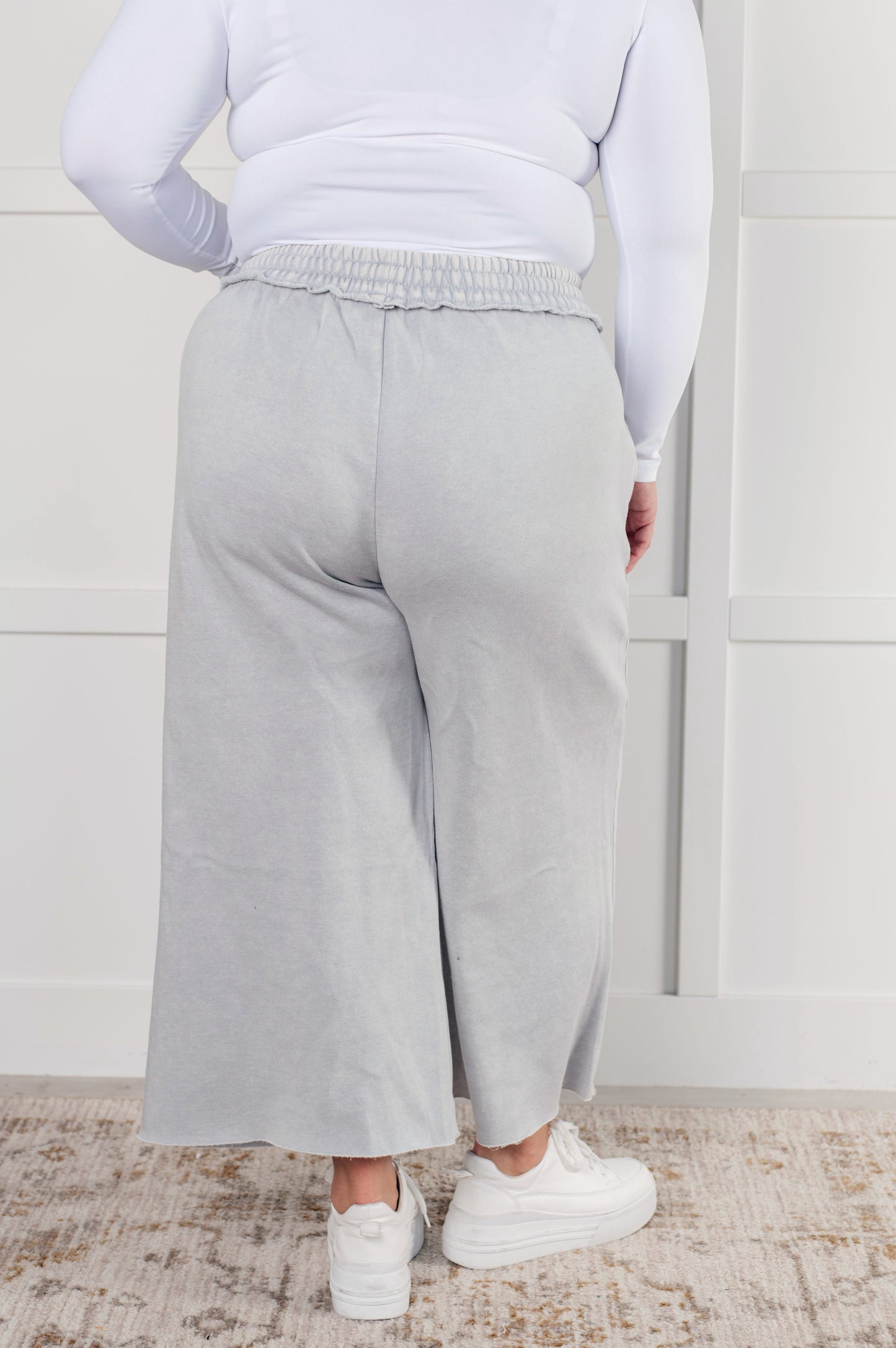 Zenana In or Out Wide Leg Cropped Pants in Light Grey