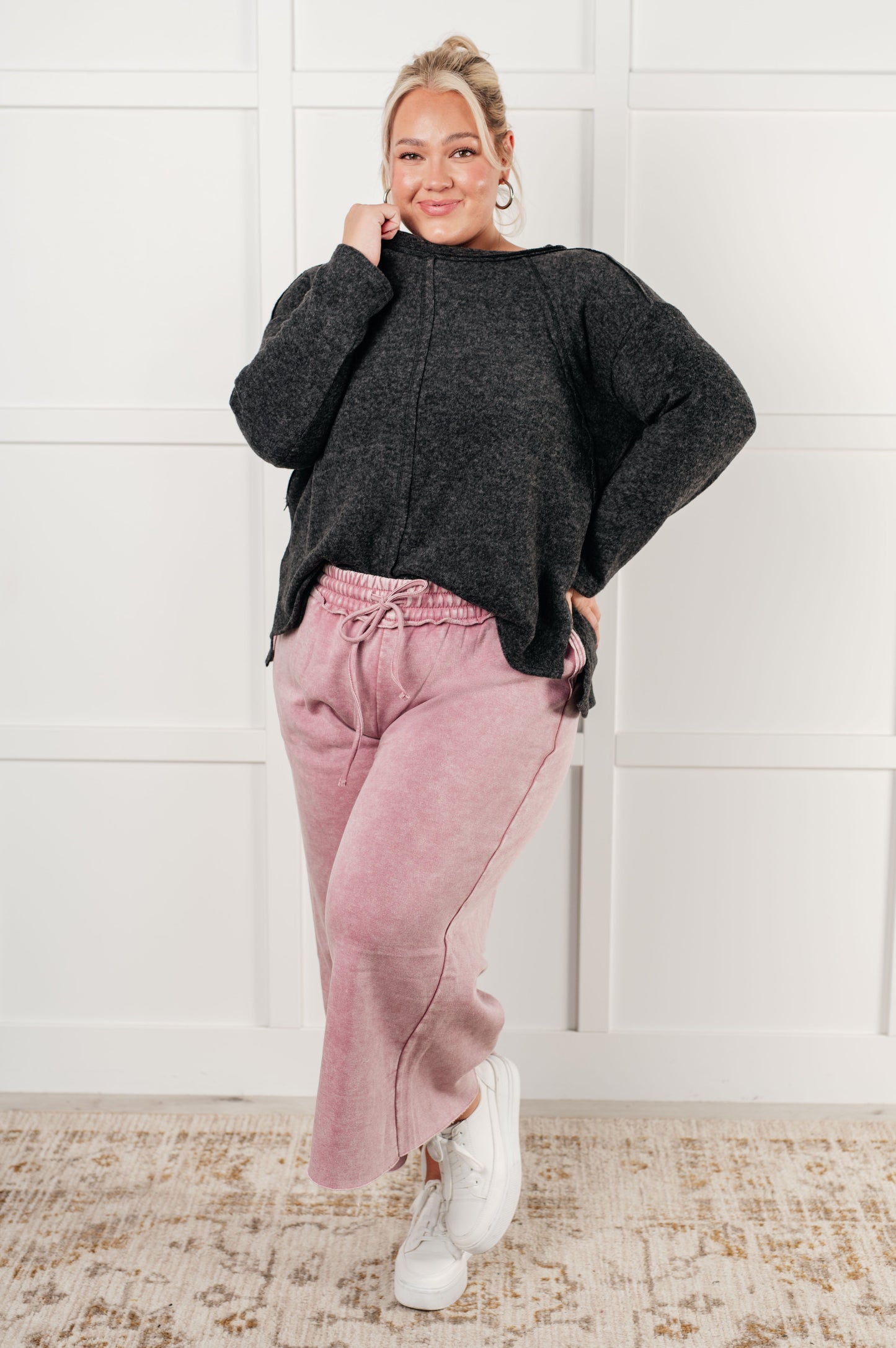 Zenana In or Out Wide Leg Cropped Pants in Light Rose