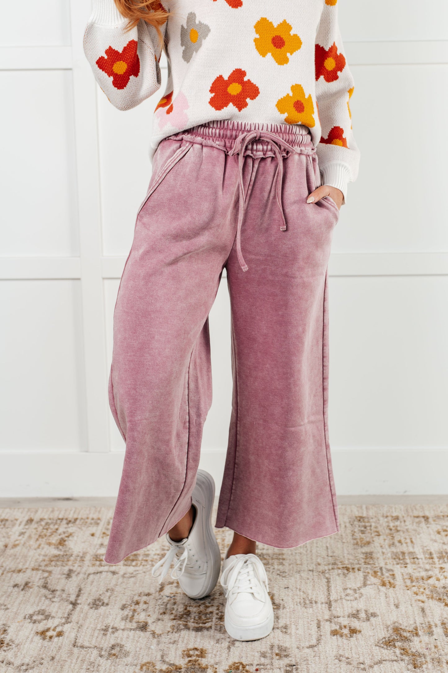 Zenana In or Out Wide Leg Cropped Pants in Light Rose