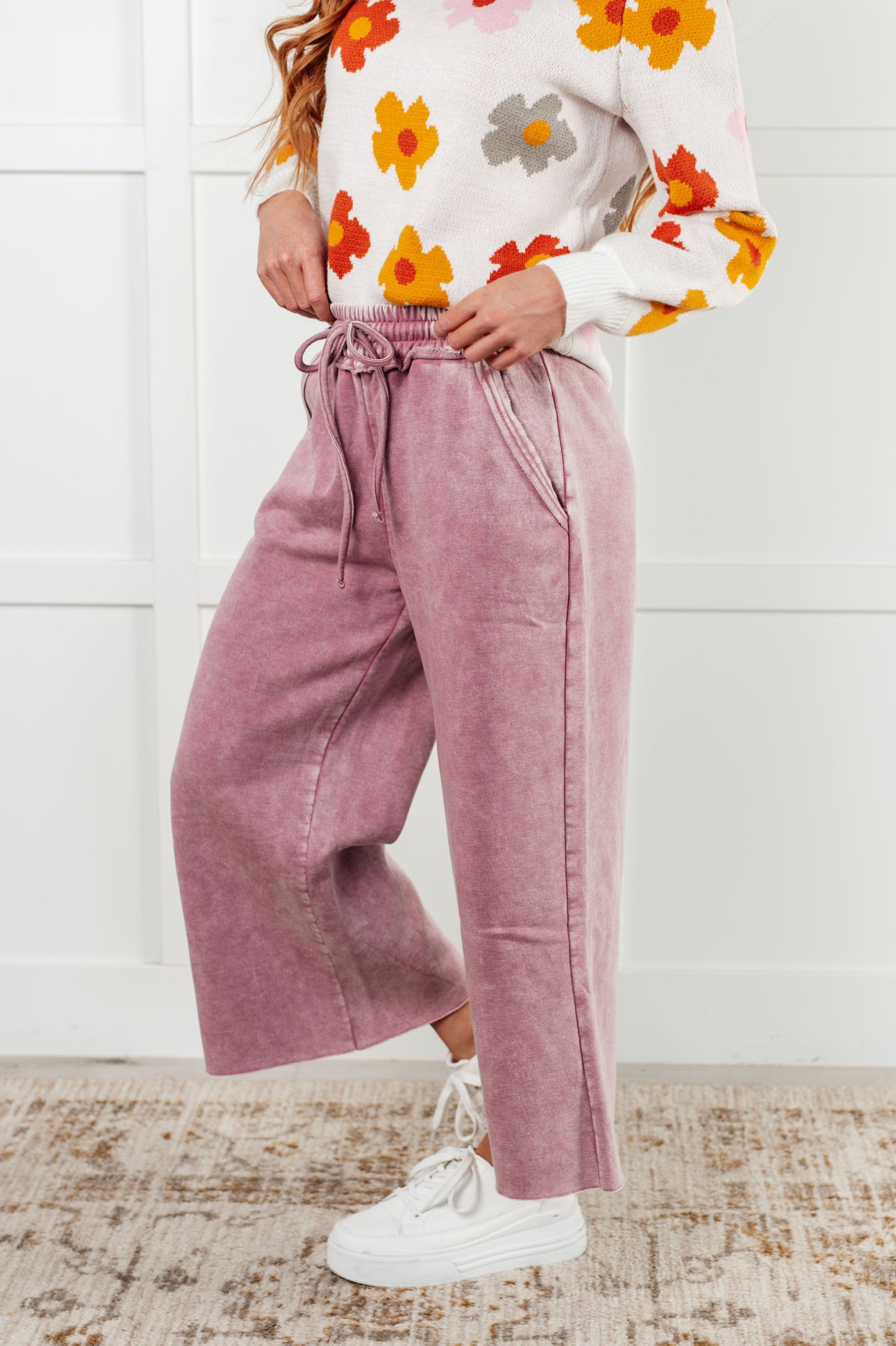 Zenana In or Out Wide Leg Cropped Pants in Light Rose