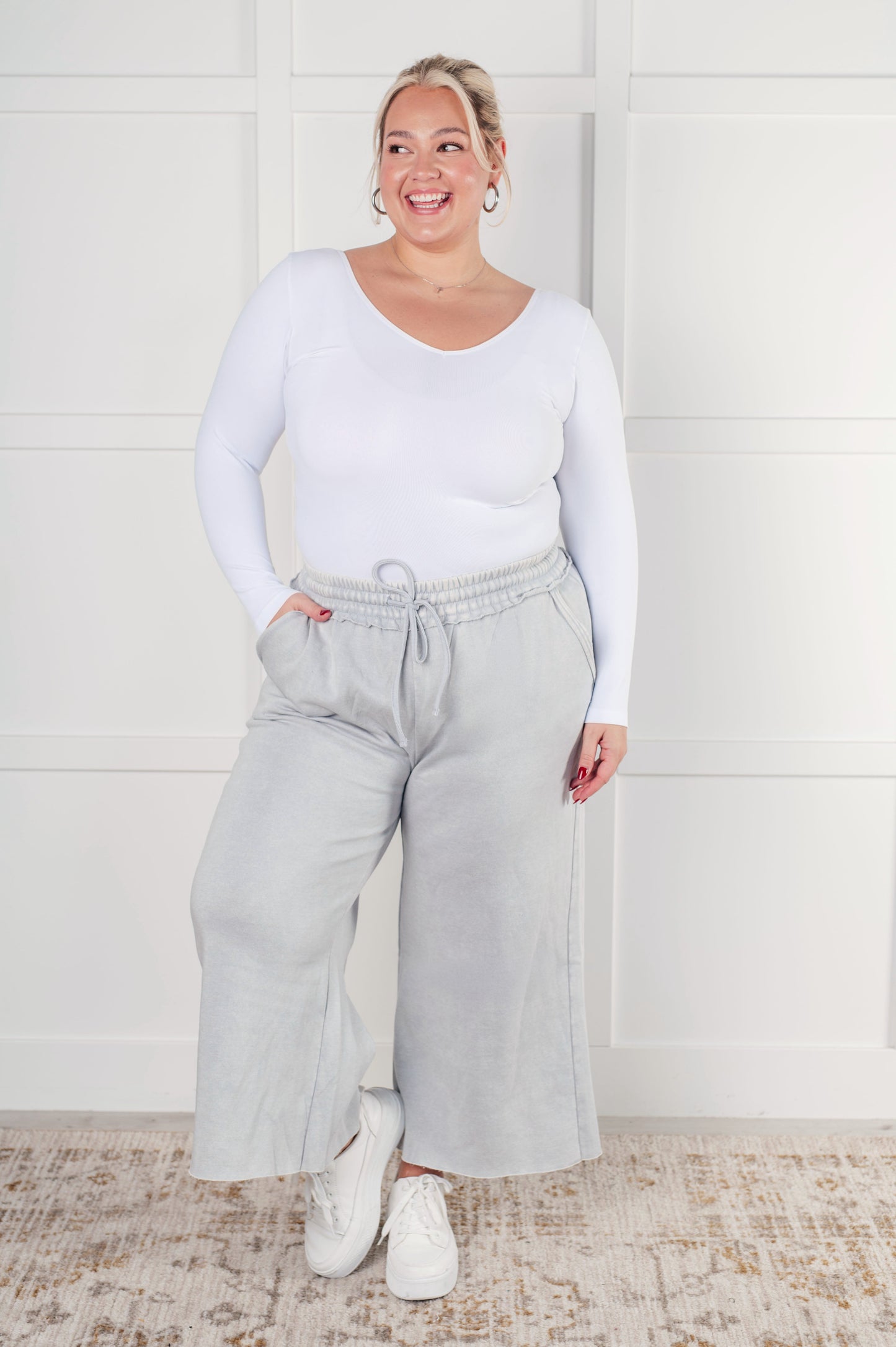 Zenana In or Out Wide Leg Cropped Pants in Light Grey