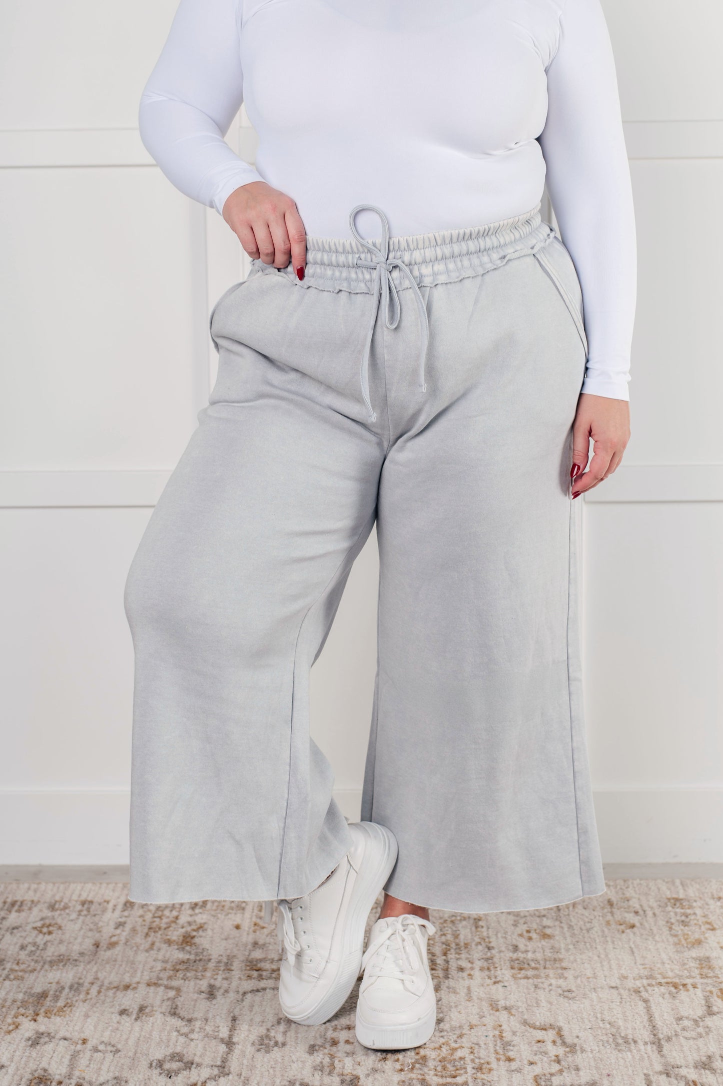 Zenana In or Out Wide Leg Cropped Pants in Light Grey