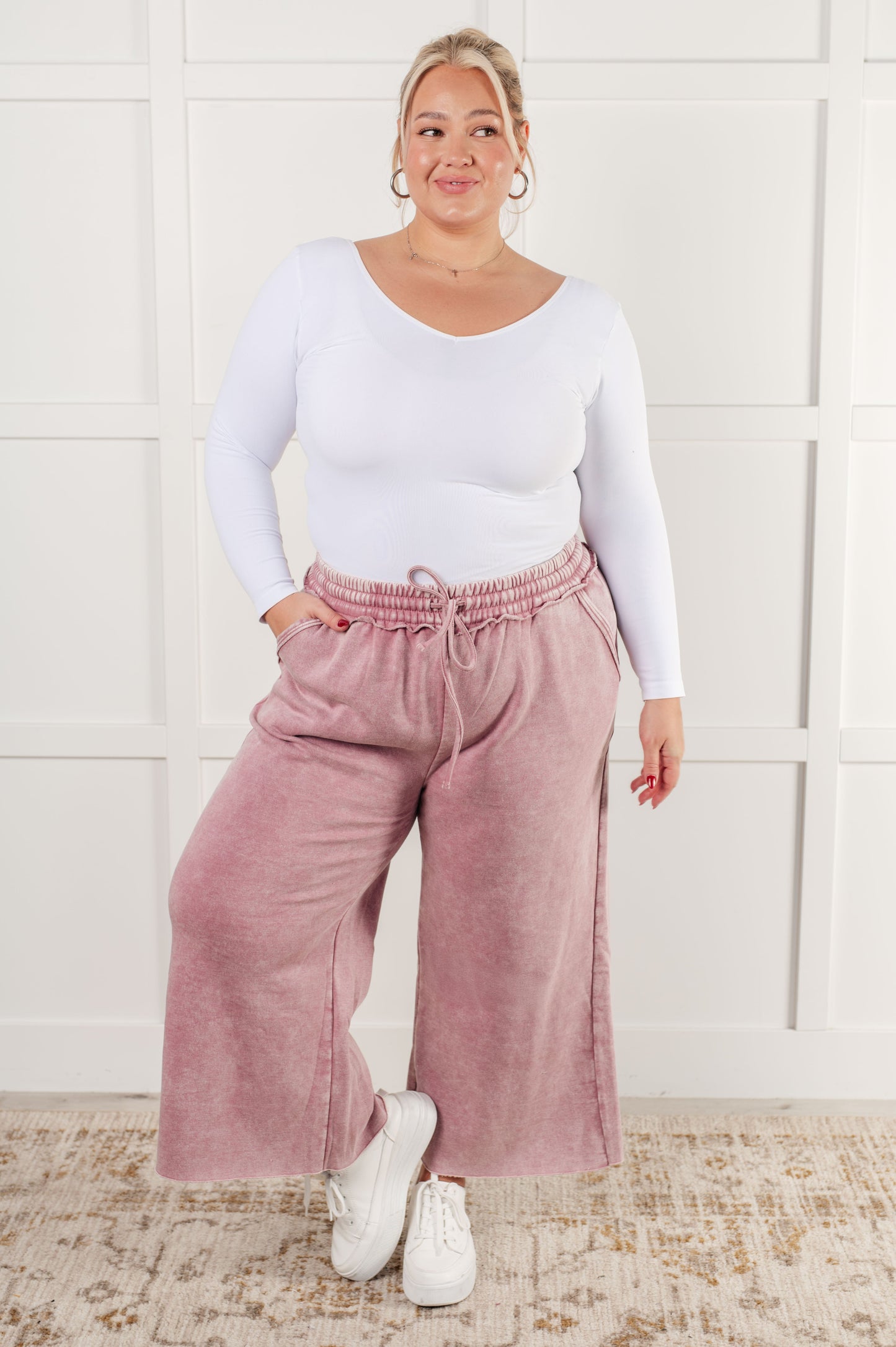 Zenana In or Out Wide Leg Cropped Pants in Light Rose