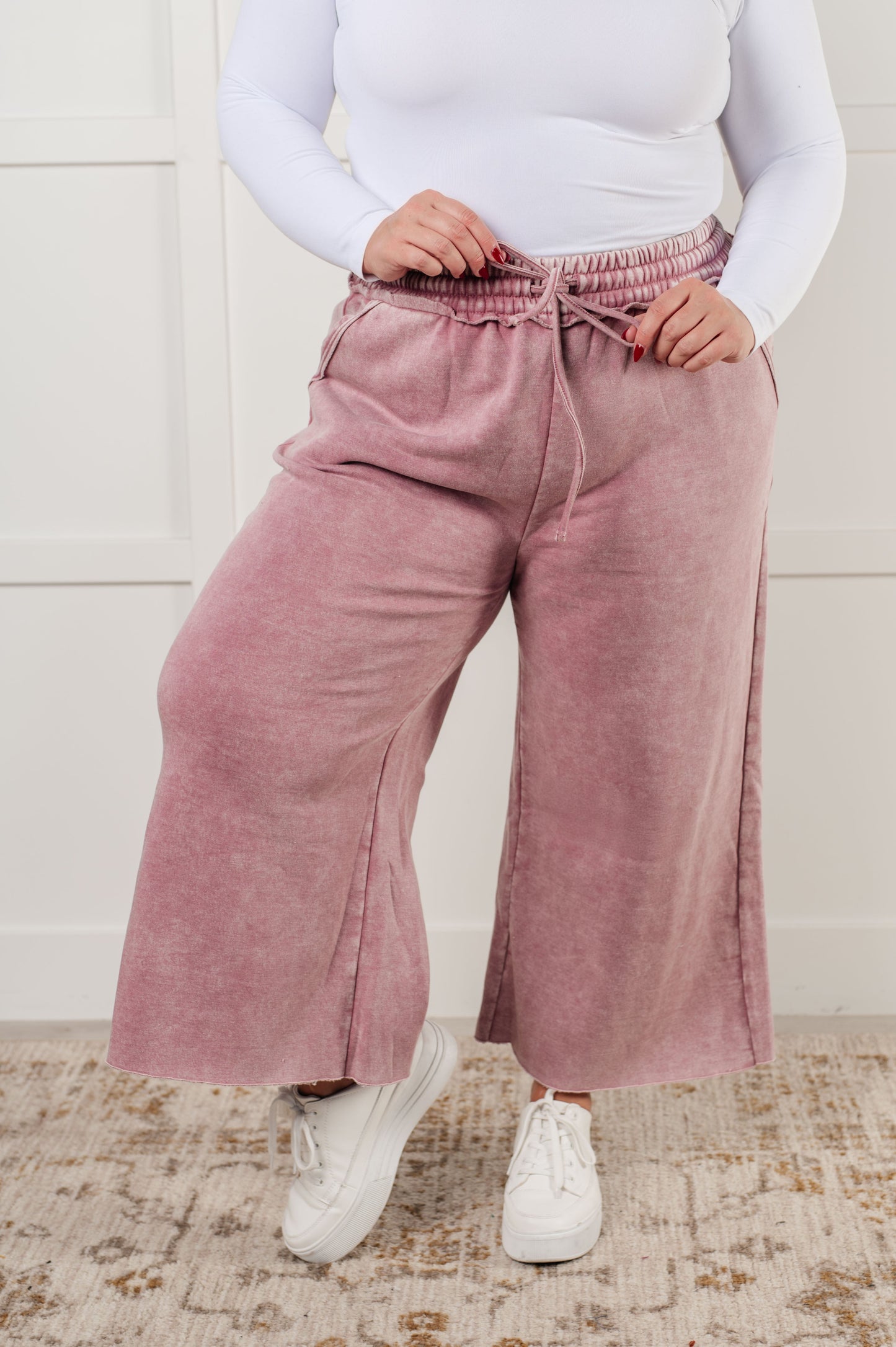 Zenana In or Out Wide Leg Cropped Pants in Light Rose