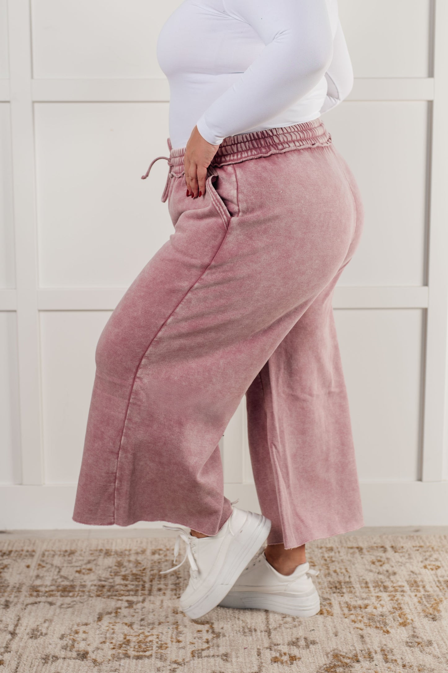 Zenana In or Out Wide Leg Cropped Pants in Light Rose