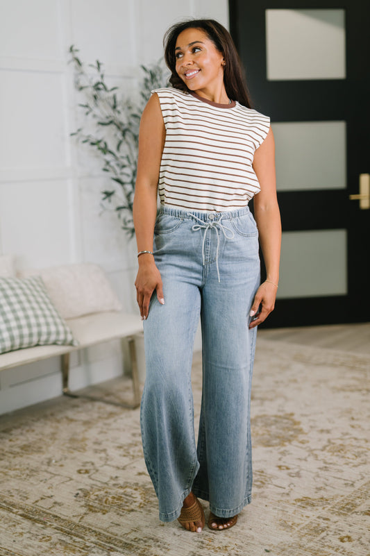 Monica Judy Blue High Waist Palazzo Featherweight with Drawcord