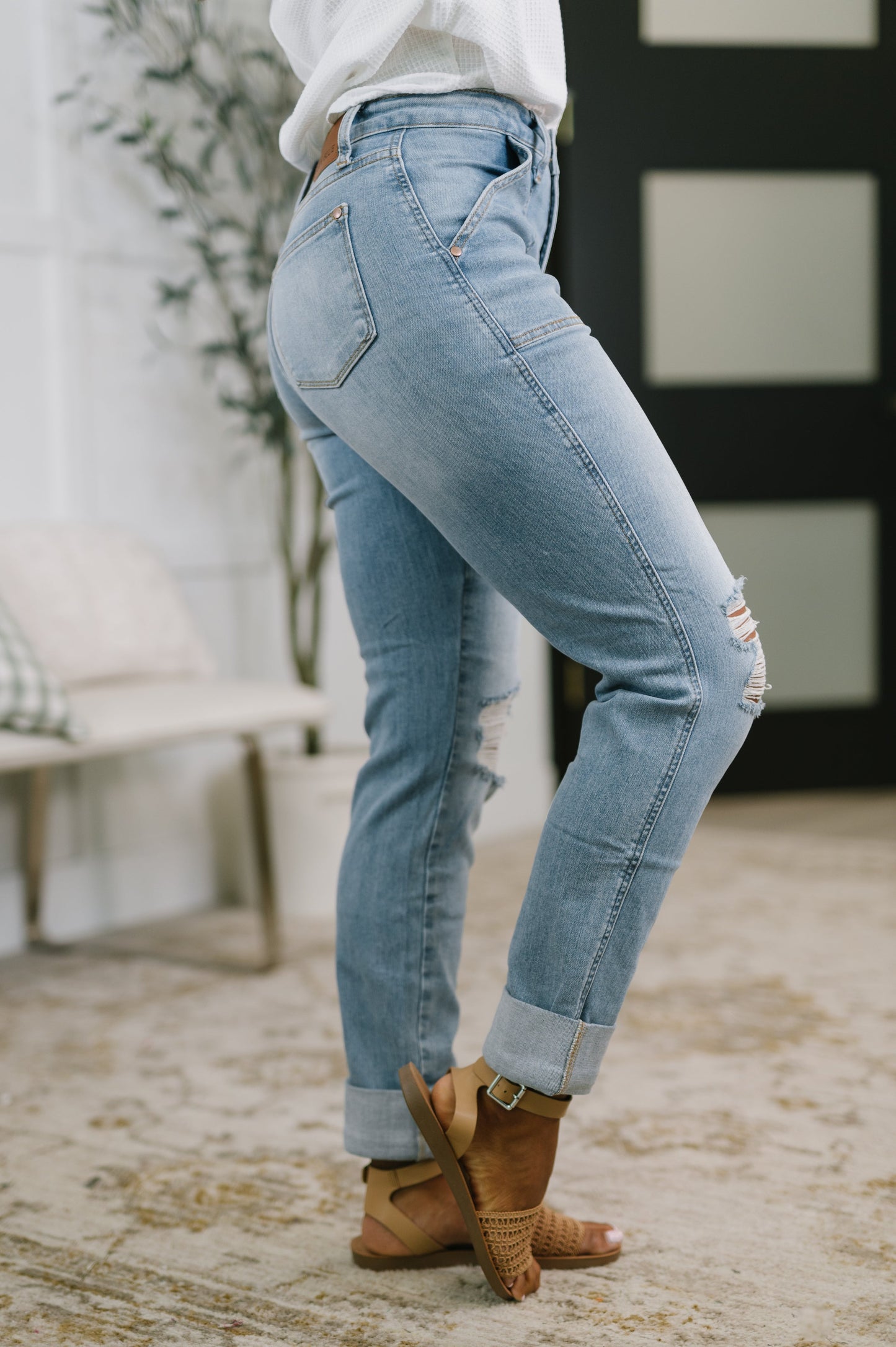 Aiden Judy Blue High Rise Patch Pocket Distressed Boyfriend Jeans