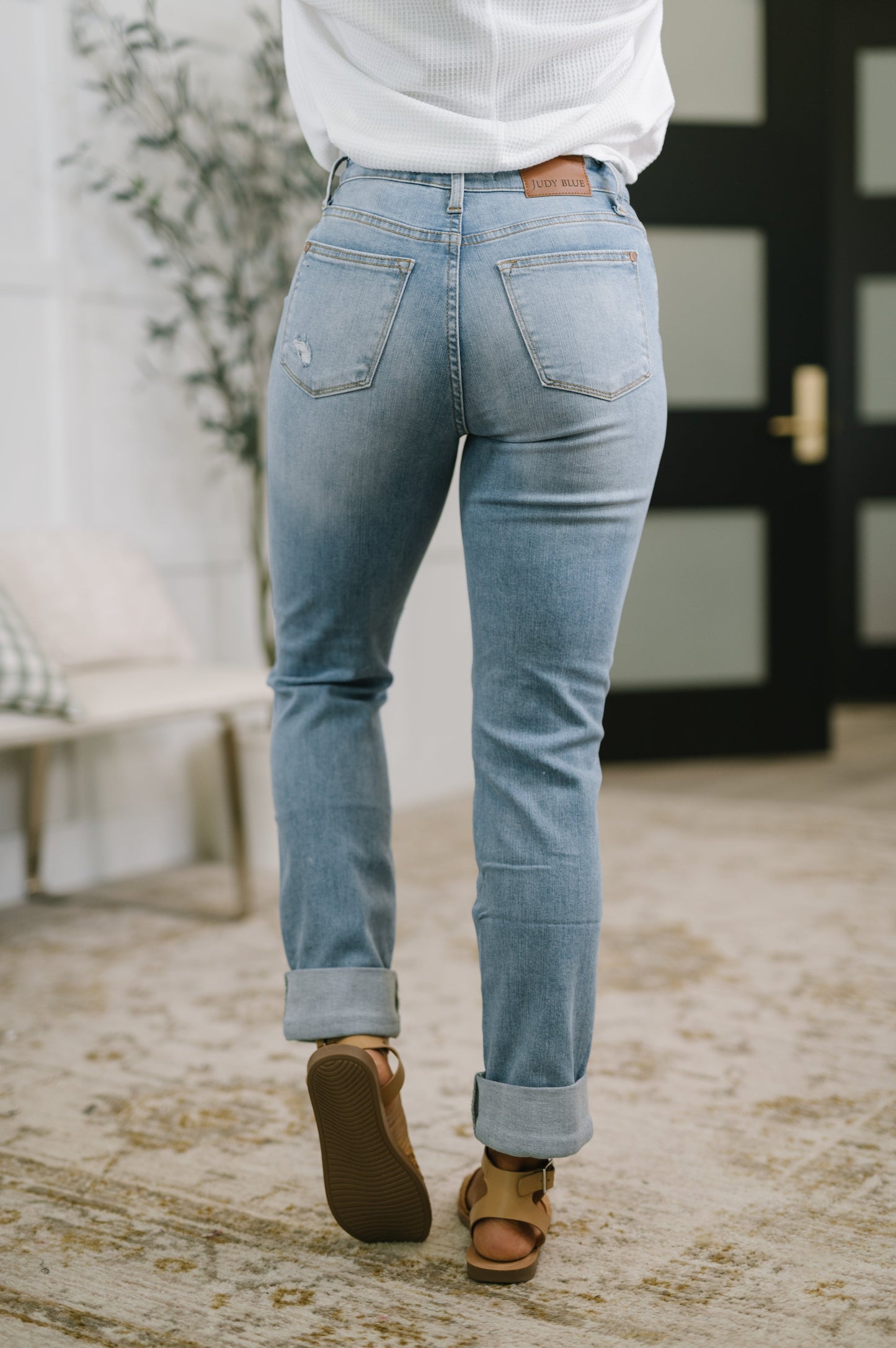 Aiden Judy Blue High Rise Patch Pocket Distressed Boyfriend Jeans
