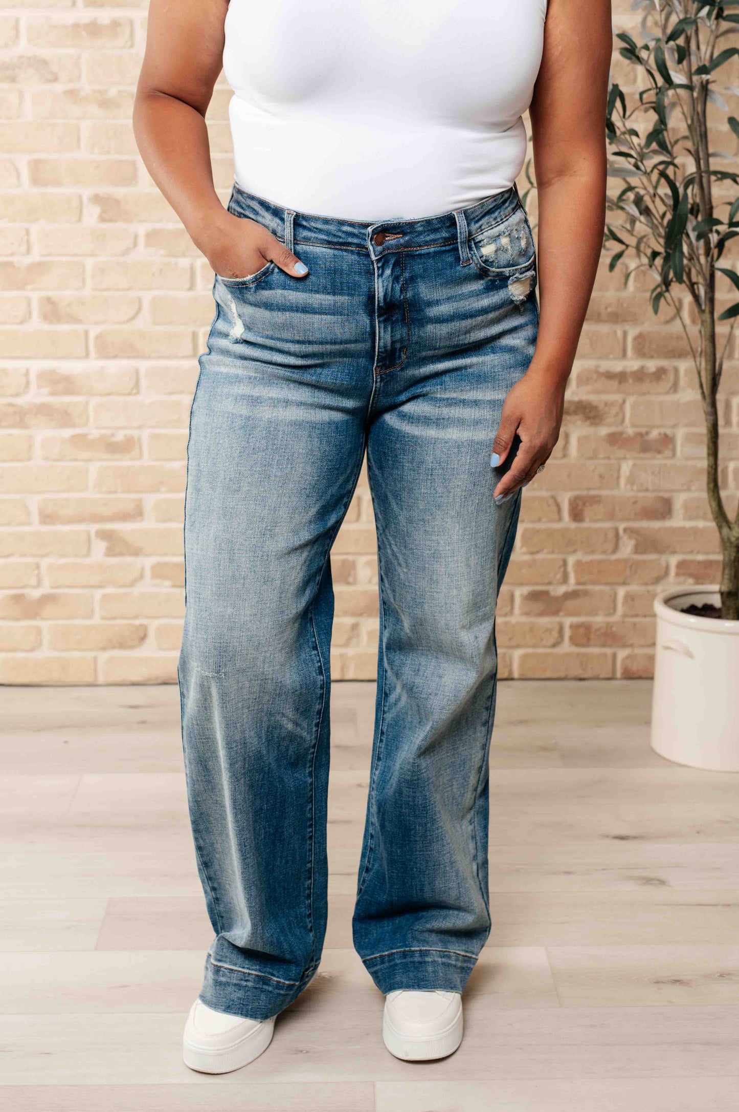 Judy Blue Katrina High Waist Distressed Denim Trousers