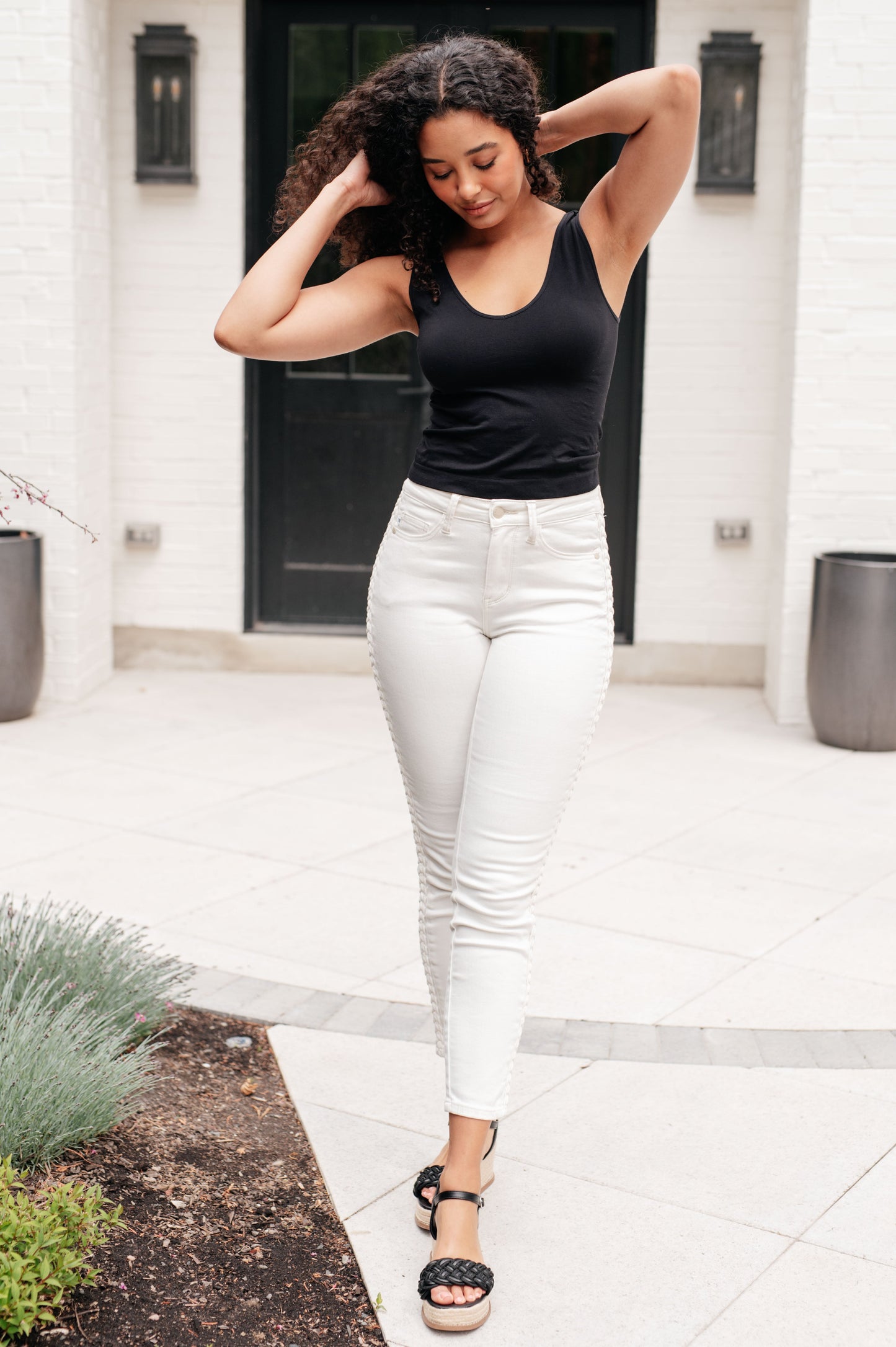 Maddie Judy Blue Mid Rise Braided Side Seam Relaxed Jeans
