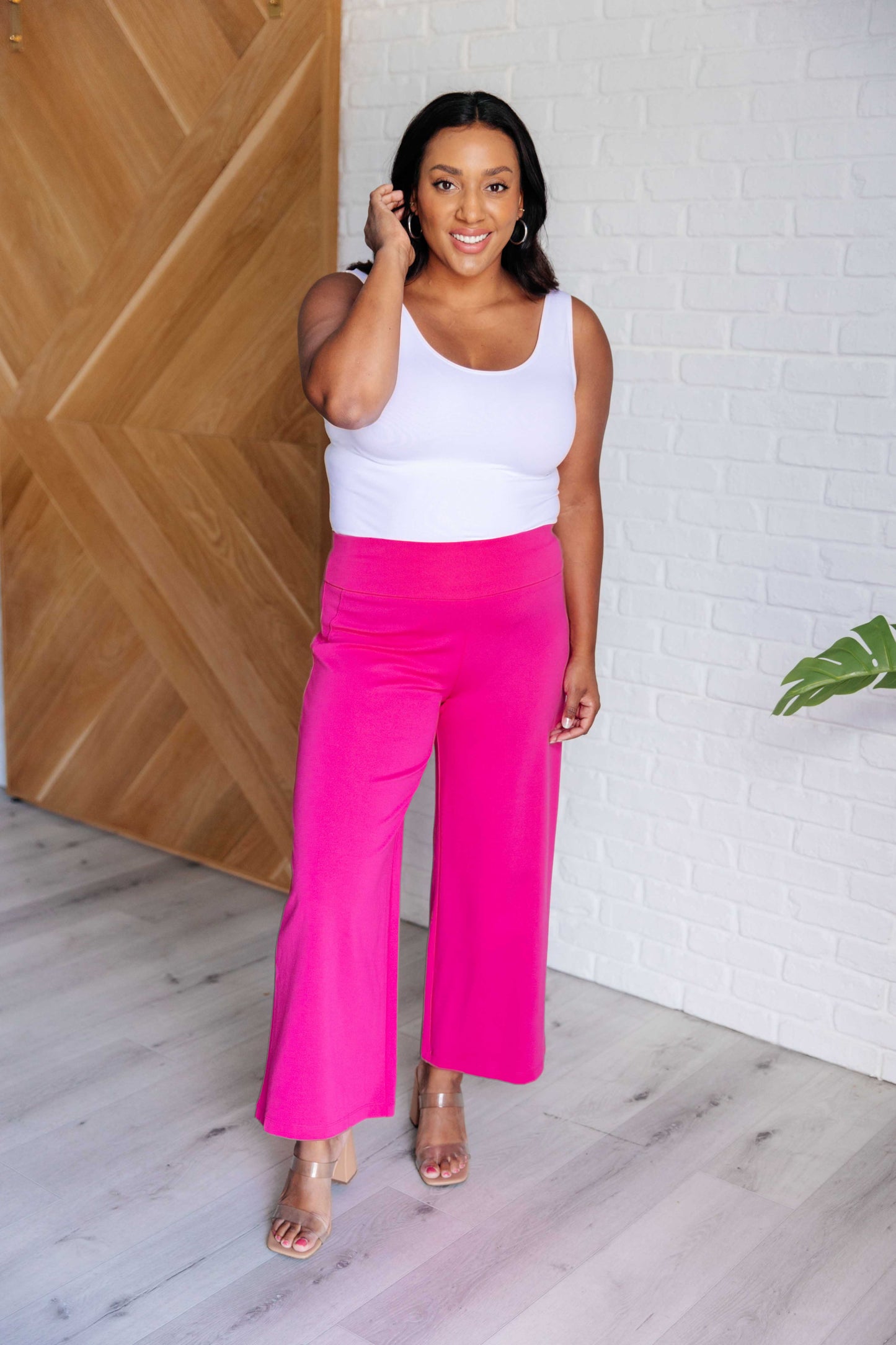 Dear Scarlett Magic Wide Leg Crop Pants in Hot Pink