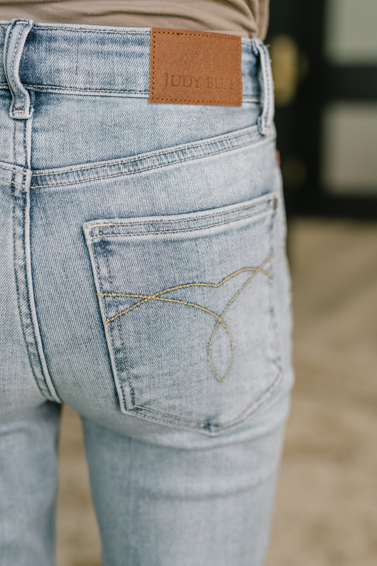 Mckaylee Judy Blue Mid Rise Kick Flare Jeans with Frayed Hem