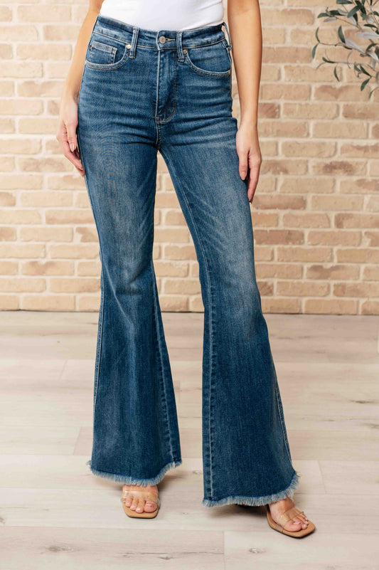 Judy Blue Miley High Waist Tummy Control Frayed Flare Jeans