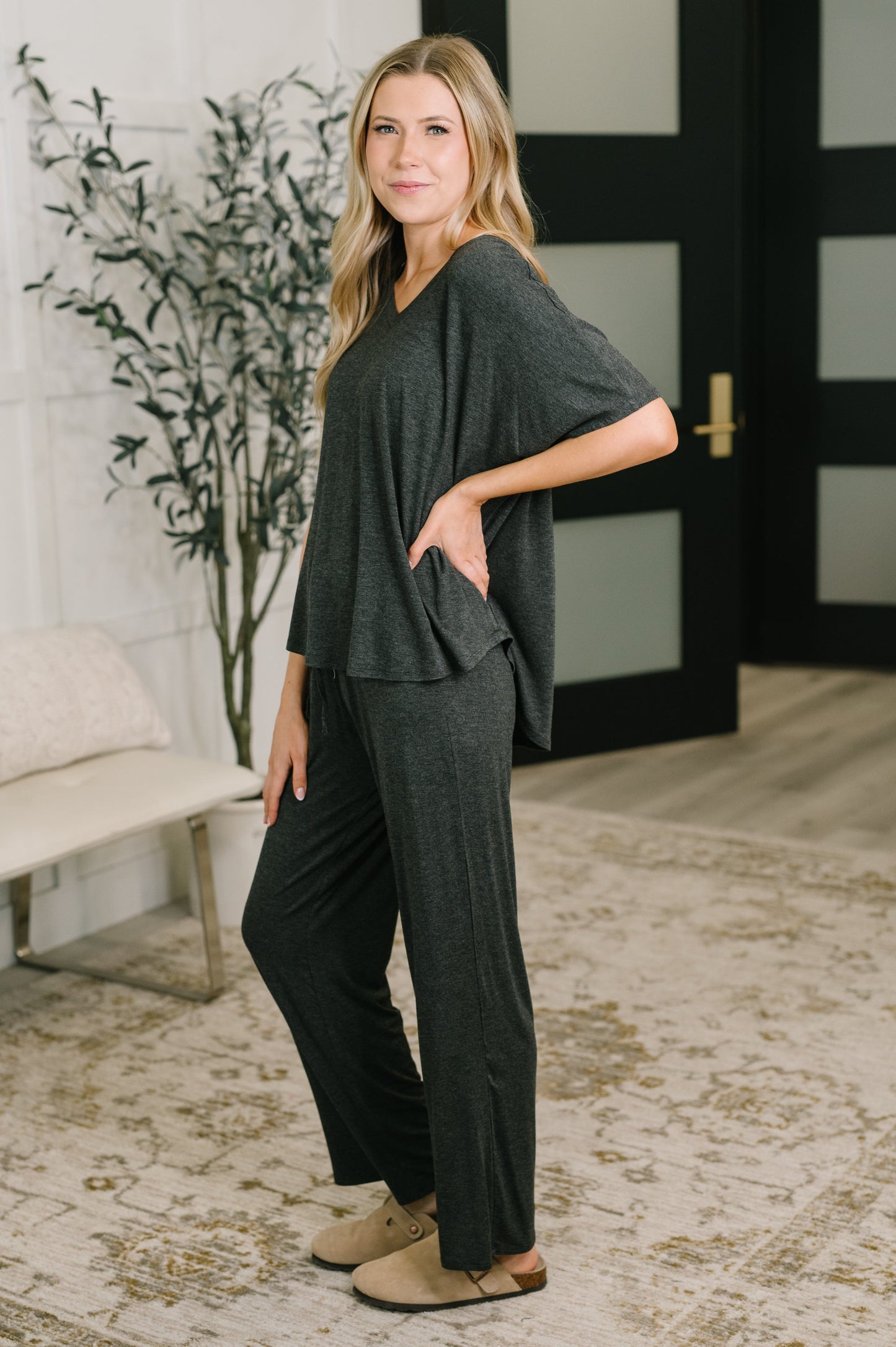 She’s Reliable Top and Bottom Lounge Set in Charcoal