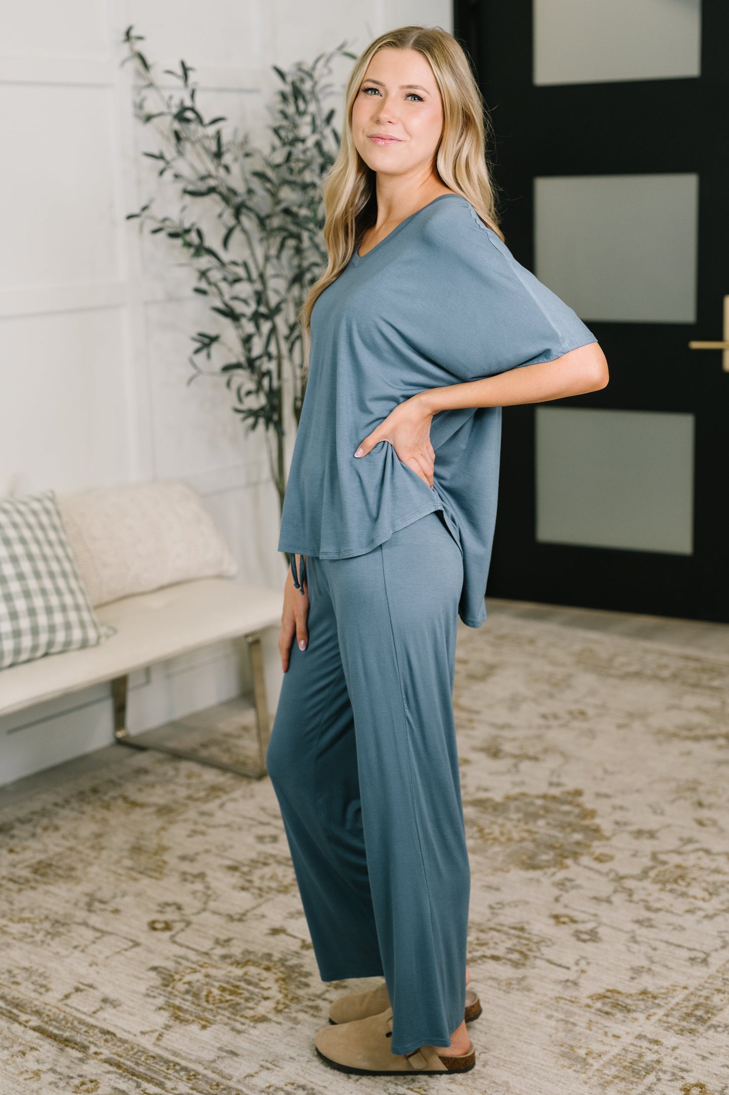 She’s Reliable Top and Bottom Lounge Set in Dusty Blue
