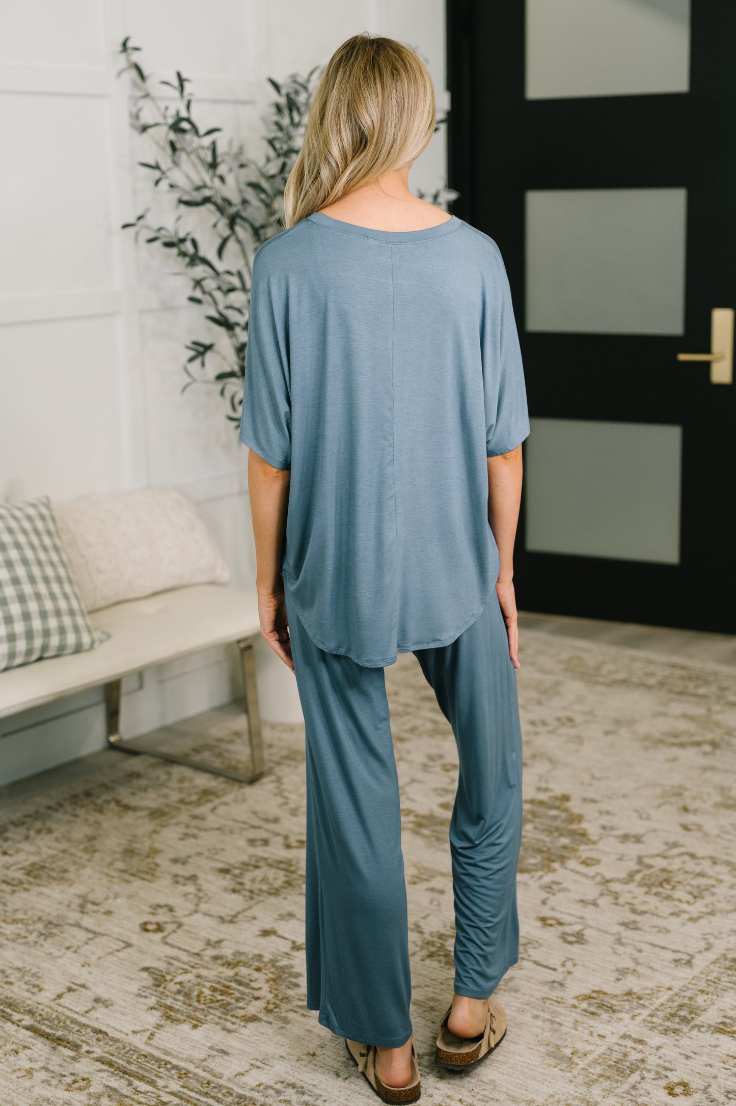 She’s Reliable Top and Bottom Lounge Set in Dusty Blue