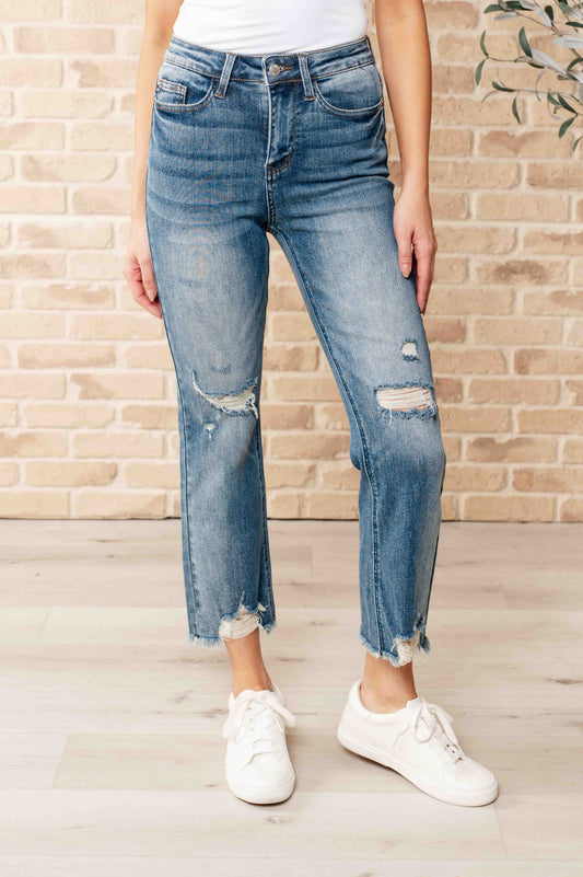 Judy Blue Sammy High Waist Distressed Crop Straight Leg Jeans