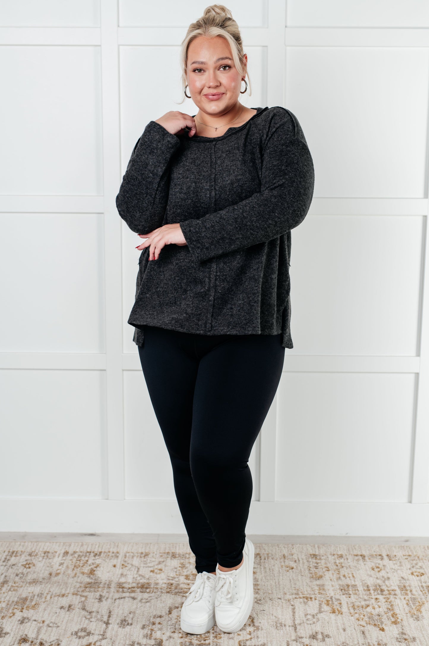 Simple Silhouette Brushed Hacci Sweater in Black