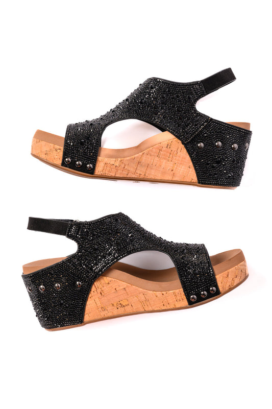 Corkys Ashley Wedge Sandals in Black Rhinestone