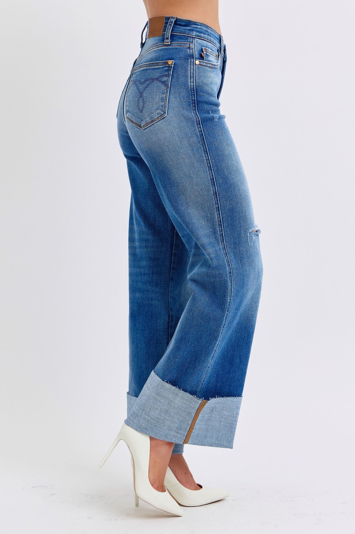 Judy Blue Retro Distressed Wide Leg Jeans