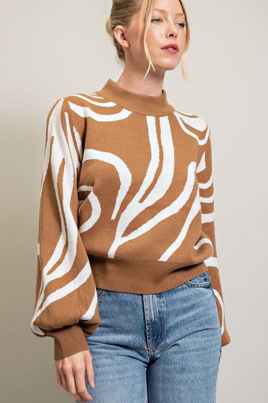 ee:some Mock Neck Printed Sweater