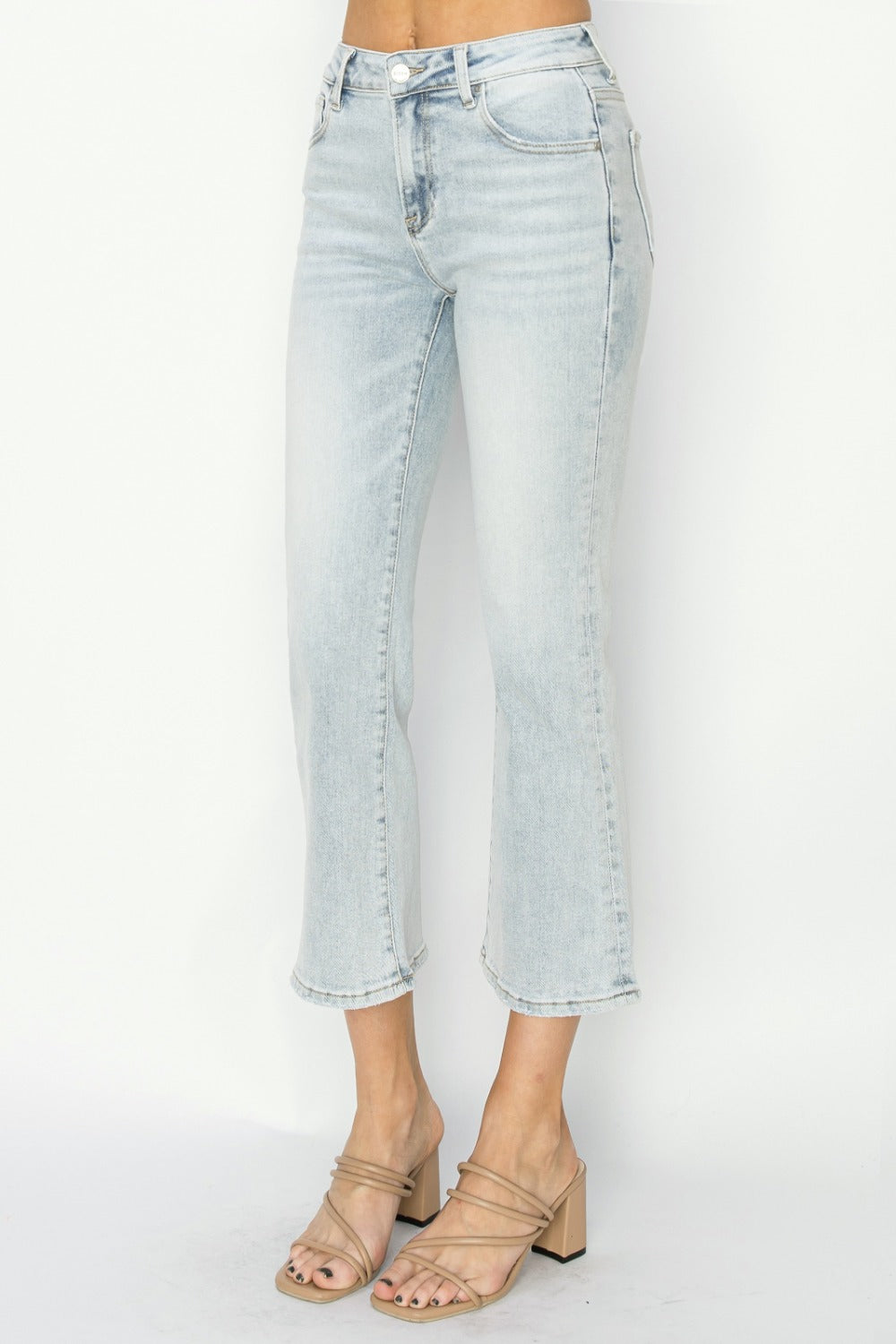 RISEN Mid Rise Cropped Flare Jeans