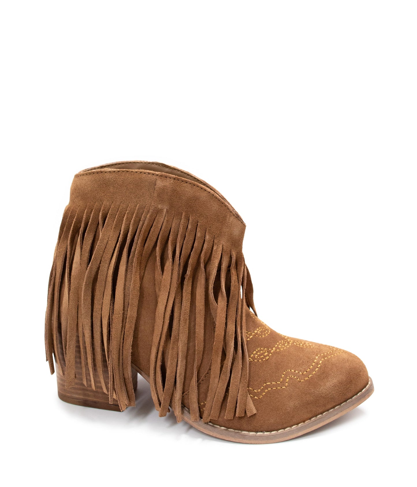 Naughty Monkey Amos Fringe Ankle Bootie in Tan Suede