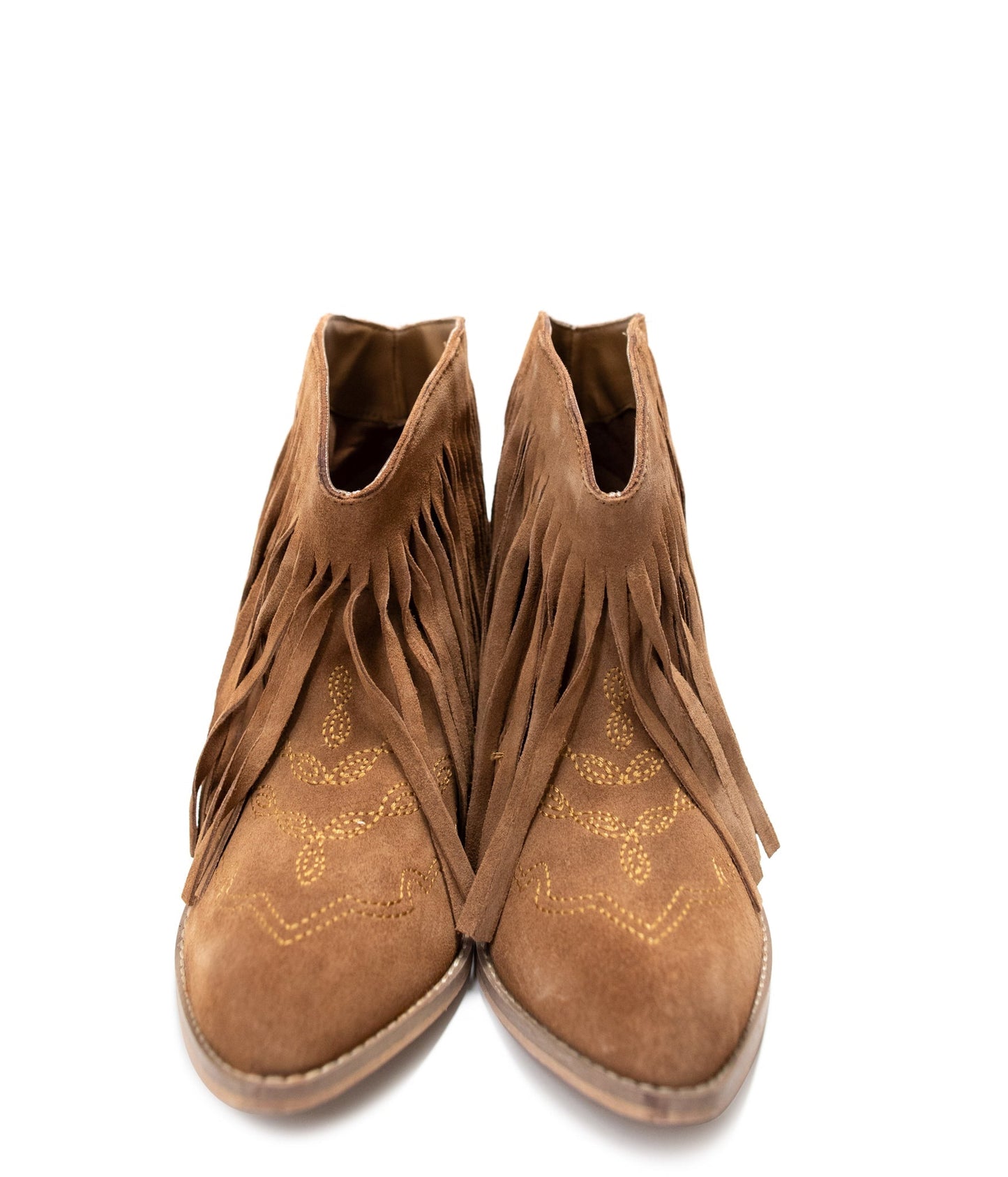 Naughty Monkey Amos Fringe Ankle Bootie in Tan Suede